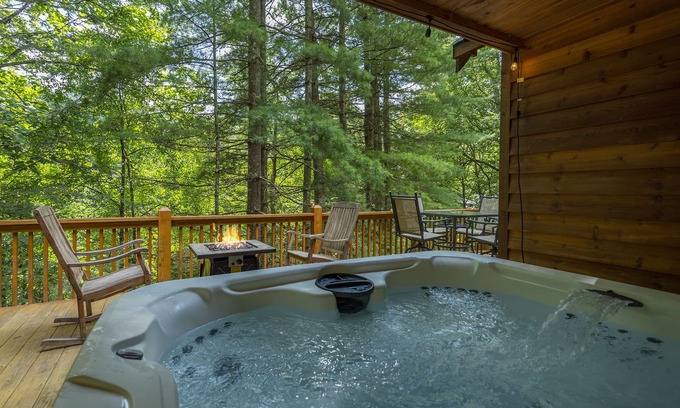 Wolf Laurel Cabin | Sunrise Retreat! Hot Tub+FirePit, Fireplace, Game Room, Resort Access, Skiing!