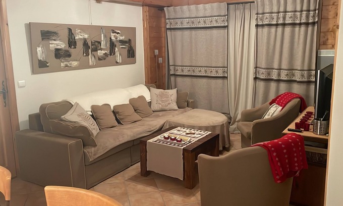 Villard-sur-Doron Apartment | Superb, cozy mountain apartment with shared pool.
