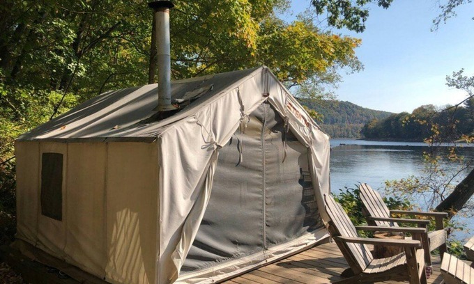 Pond Eddy RV Rental | Tentrr Signature Site - River's Edge Sunset