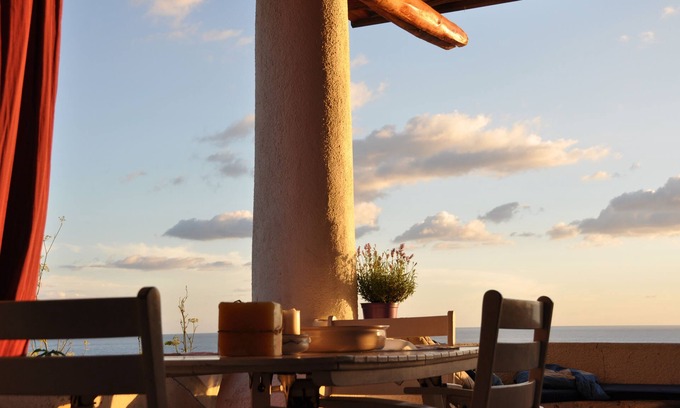 Malfa House | Terrace and garden overlooking Stromboli and Panarea,