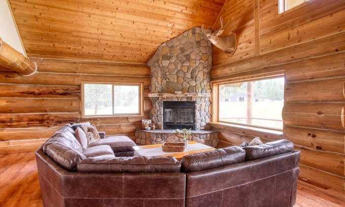 Bonner County Cabin | The Cabin · Rustic Log Cabin with Pasture and Mountain Views