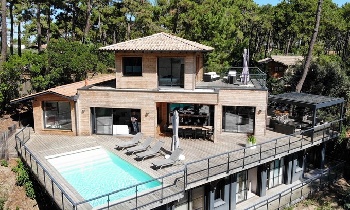 Piraillan House | The Villa O! Architect house with swimming pool - View on the pond - Cap Ferret