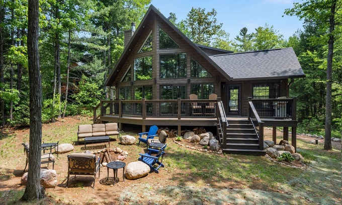 Lac du Flambeau House | Tranquility Point | LUX lakefront retreat, private dock, firepit, kayak, & AC