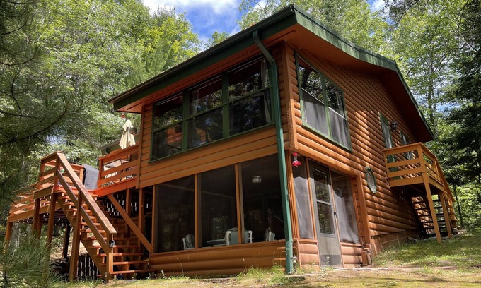Hazelhurst House | Very Private - Half Log Lakefront Home - Sand Beach - Deck