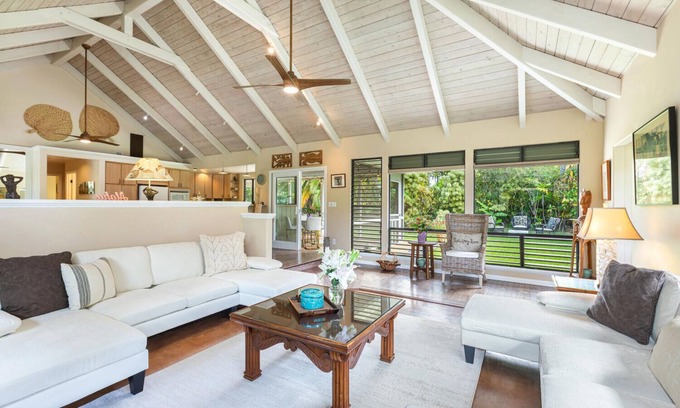 Princeville House | Walk to the beach in this lush, serene house with a private garden oasis
