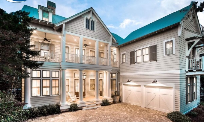 Watercolor House | Water Views, Golf Cart, Private Pool | Park District Watercolor Home Sleeps 16