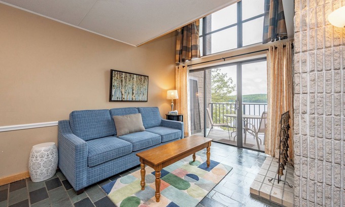 Thayerville Condo | Will O' The Wisp 504F: Cozy Lakefront 3 Bedroom Condo with Fireplace and Balcony