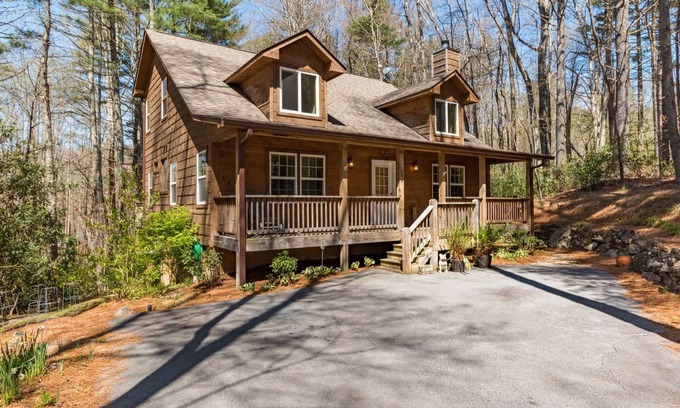 Sapphire House | Wooded Sapphire Valley location/Screened porch, Grilling deck, Firepit close in