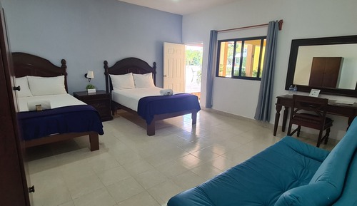 Deluxe Double Room, 2 Double Beds, Patio, Garden View