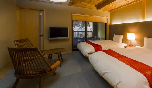 Annex UMI/KAZE - Twin Room with Partial Open-air Hot Spring Bath