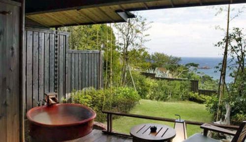 Japanese-Style Room with Open-Air Ceramic Bath