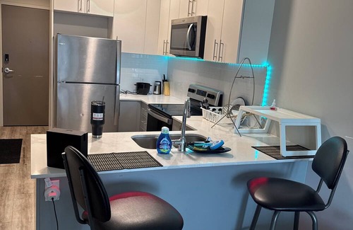 Southwest Edmonton Condo | Luxury One-Bedroom Condo walking distance to train & South Gate mall. 24hr Gym