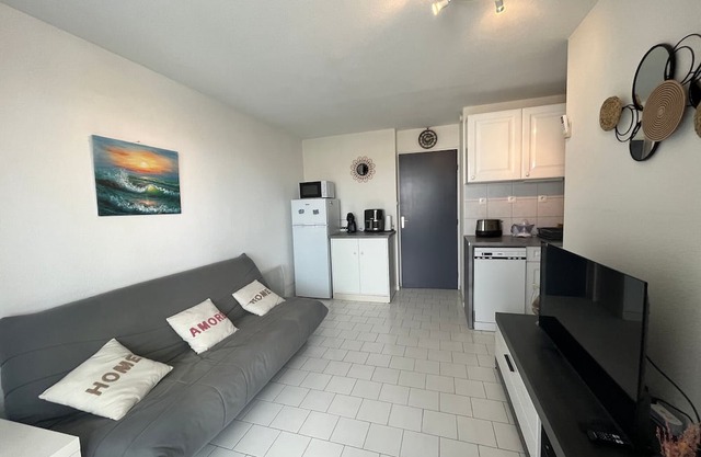 2 pièces cabine avec loggia vitrée vue canal et garage fermé