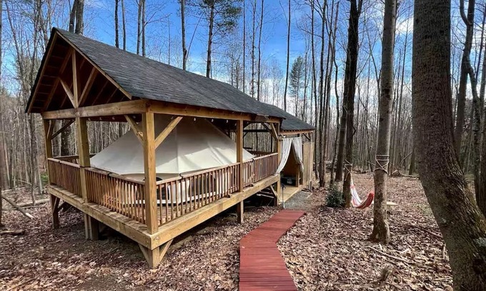 Traphill RV Rental | Magical Glamping Tent in the Woods near Stone Mountain State Park, North Carolina