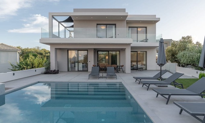 Tsilivi Villa | Lavish Zakynthos Villa | Villa Pelagos Serenity | 5 Bedrooms | Panoramic Sea Views | Private Pool | Spacious Furnished Terrace with Shaded Outdoor Dining Area | Prime Location | Akrotiri